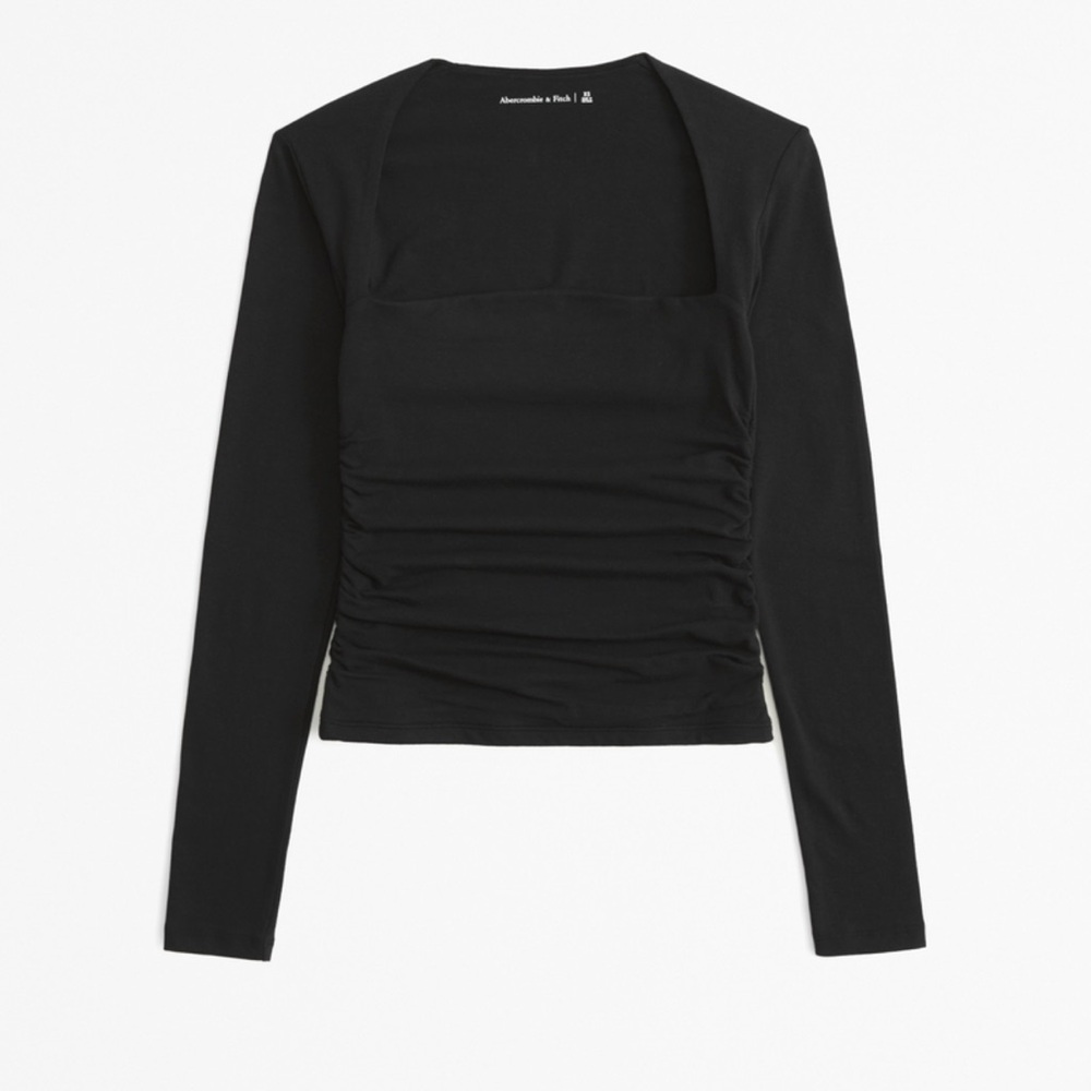 Abercrombie & Fitch Black Ruched Long Sleeve Top